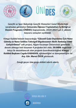 Kimya Kulübü Üniversite Öğrenci Toplulukları İş Birliği ve Destek Programı (ÜNİDES) Proje Başarısı